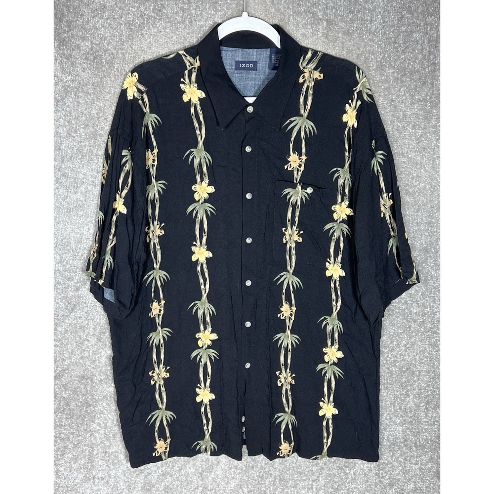 Vintage IZOD Hawaiian Shirt Mens Size XL Bamboo Floral Button Up Chest Pocket